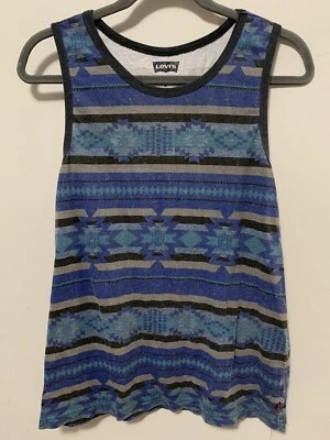 Levis Men Medium Tank Top Southwestern Print Striped Muscle Western Blue Shirt - Image 1 of 4
