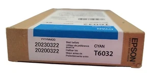 2023 GENUINE EPSON T6032 220ML CYAN INK STYLUS PRO 7800 7880 9800 9880 - Picture 1 of 3