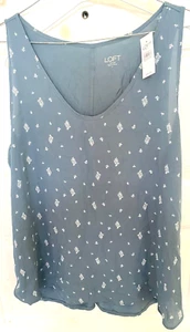 Ann Taylor Loft Tank Top Blouse Grey White L NWT MSRP 36.99 Free Shipping - Picture 1 of 4