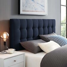 Modway Tufted Upholstered Fabric Square Full Size Headboard in Navy