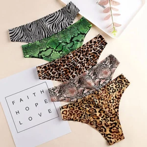 5 Pack Lot Women Panties Thong G-string Sexy Leopard Briefs Lingerie Underwear - Picture 1 of 13