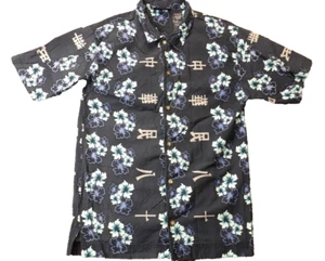 Vintage Kids Hawaiian Button Up Dark Blue Shirt Size Boys Youth Large 14/16 - Picture 1 of 12