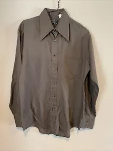 Medium True Vtg 70s CHOCOLATE BROWN STRETCH KNIT JC PENNEY BUTTON DOWN SHIRT - Picture 1 of 6