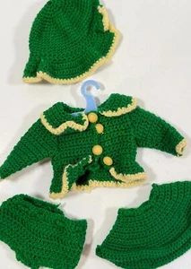 Vintage Mary Hoyer Crocheted Winter Outfit Blue White Trim Purse Hat - Picture 1 of 9