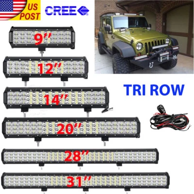 Tri Row 9"/12"/14"/20"/23"/31"/36"Inch 18W LED Work Light Bar Offroad Truck SUV - Image 1 of 4