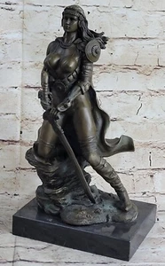 Große Original Bronzeskulptur weibliche Amazonas Krieger Marmorsockel Figur Deko - Bild 1 von 7