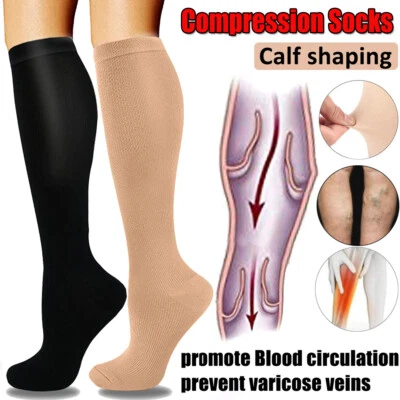 1-2 Pair Compression Socks Anti swelling Fatigue Leg Foot Calf Support Stockings - Image 1 of 4
