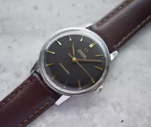 1966 Vintage Omega Seamaster Black Dial Rare Men's Automatic Leather Watch - Picture 1 of 23