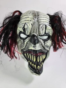 Erwachsene Halloween große Zähne Clown Maske Latex Horror rot/schwarz Haare gruselig gebraucht - Bild 1 von 5