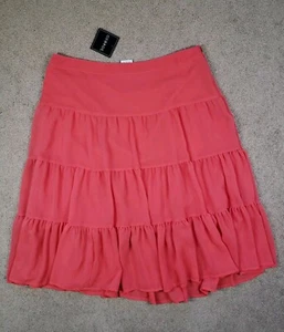 Nwt Y2k George Women's Flutter Midi Skirt Size 14 Vivid Coral Color Lined Zip - Picture 1 of 5