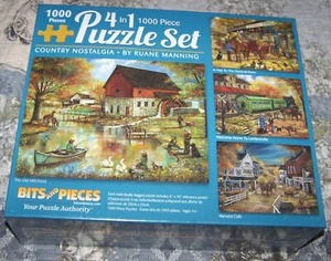 Bits and Pieces COUNTRY NOSTALGIA (Four 1000 piece Puzzles in 1 Box) New Sealed - Picture 1 of 5