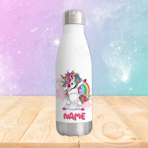 Personalised Insulated Water Bottle UNICORN Dabbing School Sports Flask Gift - Picture 1 of 3