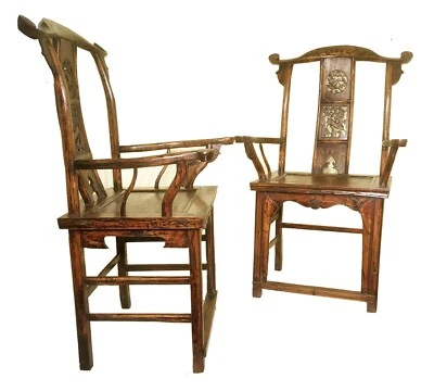 Antique High Back Arm Chairs (5857) (Pair), Cypress/Elm Wood, Circa 1800-1849 - Image 1 of 4