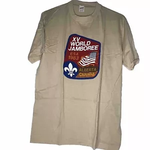 T-shirt a maniche corte BSA Tan XV World Jamboree 1983 Alberta Canada grande TS-273 - Foto 1 di 5