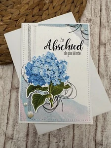 Abschiedskarte, Kollegen Verabschieden, handgemachte Glückwunschkarte "Ortensie" - Bild 1 von 2