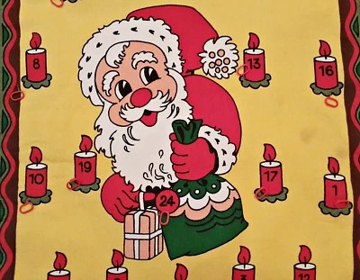 VINTAGE CHRISTMAS SANTA CLAUS CANDLE YELLOW RED WALL ADVENT CALENDAR ORGANIZER - Image 1 of 3