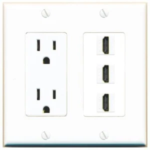 3 Port Power Outlet Cover Plug Jack UL 2 Gang 3 HD Wall Plate - Picture 1 of 1