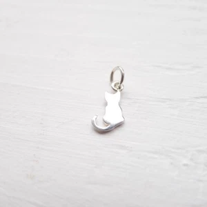 Sterling Silver Cat Charm Tiny Kitty Pendant Gift for Kitten Lover Jewelry - Picture 1 of 5