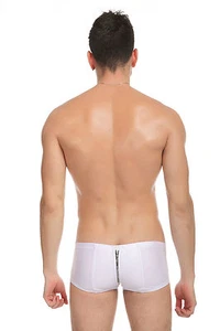 Boxer zippé taille M/L blanc tissus huilé imitation cuir sexy Ref:306B - Picture 1 of 8