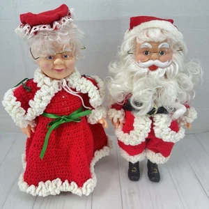 Vintage gehäkelte Mr. und Mrs. Weihnachtsmann Puppe gehäkelte Outfits 14 Zoll - Bild 1 von 24