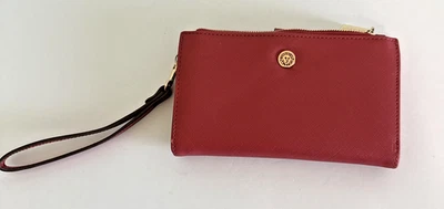 罕见颜色 Coral Anne Klein 大号钱包腕带手拿包 带金色五金件 — 第 1/4 张图片