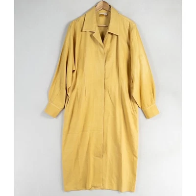 Vtg Smooth Premier Shirt Dress 14 Silk Cotton Blend Yellow Button Down Pockets - Image 1 of 4