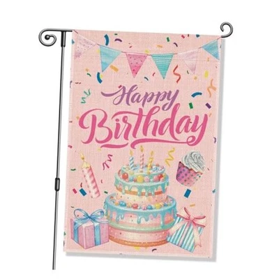  Feliz Cumpleaños Rosa Celebración Jardín Bandera, Pastel Cumpleaños Jardín Beige52 Foto 1 de 4