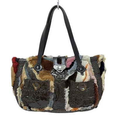Auth JAMIN PUECH - Dark Brown Brown Multi Fur Patent Leather Handbag - Image 1 of 4