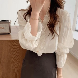 Sleek Lightweight Long Sleeve Ruffled Top Suitable for Commuting Style - Picture 1 of 32
