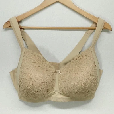 Rhonda Shear Bra Womens Large Beige Lace Back Smoothing Full Coverage Style 9216 - Image 1 of 4