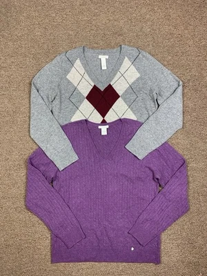 Tweeds Cashmere Knit Sweater Womens XL Bundle Lot Of 2 Cable Argyle Pullover - Image 1 of 4