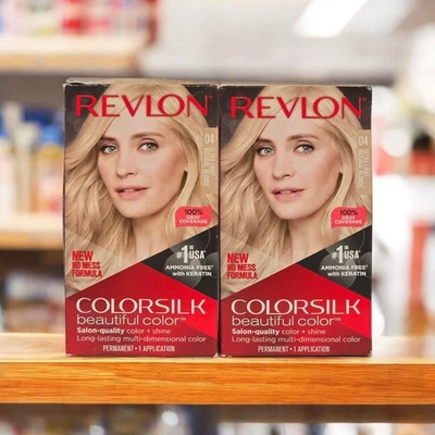 X2 REVLON COLORSILK 04 Ultra LIGHT NATURAL BLONDE 100% Gray Coverage Keratin NEW - Image 1 of 4