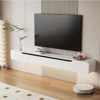 High Gloss Floating TV Stand with 3 Doors 140 Cm Wall Mounted Cabinet White - Image 1 of 4