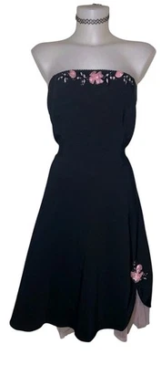 Vtg 90s Ruby Rox Sz 13 Womens Black Floral Tulle Strapless Dress Grunge Coquette - Image 1 of 4