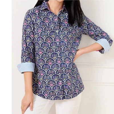 Talbots Scalloped Floral Button Up Long Sleeve Shirt Top Size X - Image 1 of 4