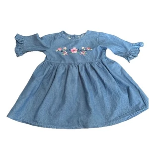 Girls Bonnie Jean Denim Embroidery Dress Vintage Retro Size 6 1960 - Picture 1 of 9