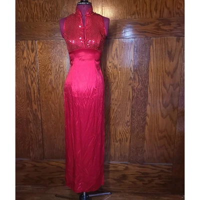 Vestido estilo asiático vintage Zum Zum falda satinada brillante talla M/L hecho en EE. UU. Foto 1 de 4