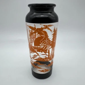 Vintage Bartlett Collins Orange clear glass vase Sunset or Sun Rise geese ducks - Picture 1 of 17