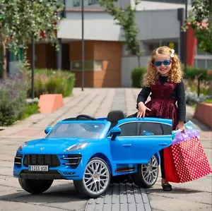 Official Porsche Macan Turbo 12V ROLLPLAY Blue Ride On Car REMOTE KIDS SEE VIDEO - Picture 1 of 9