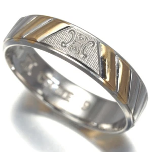 Auth CELINE Ring Macadam US5 850 Platinum/18K 750 Yellow Gold - Picture 1 of 4