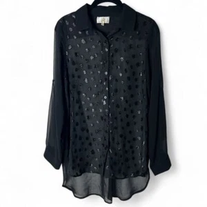 Collective Concepts - Women's Sheer Long Sleeve Button Down Blouse - Sz. S - Picture 1 of 6