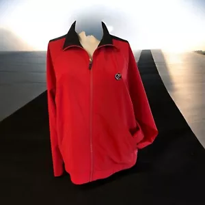 Oleg Cassini Sport Full Zip Collar Lightweight Jacket Logo Red Womens Size Large - Picture 1 of 8