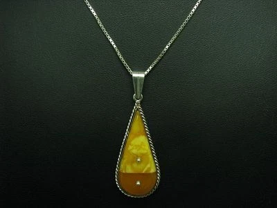 925 Collana IN Argento Sterling & 835 Ciondolo Con Ambra Ricoperto / 51cm - Immagine 1 di 3