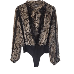Missguided Women's Black/Tan/White Snakeskin Poly Print w Black Lace Bodysuit NE - Picture 1 of 11