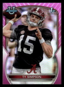2022 Bowman University Chrome #80 Ty Simpson Pink Refractor Alabama Crimson Tide - Picture 1 of 2