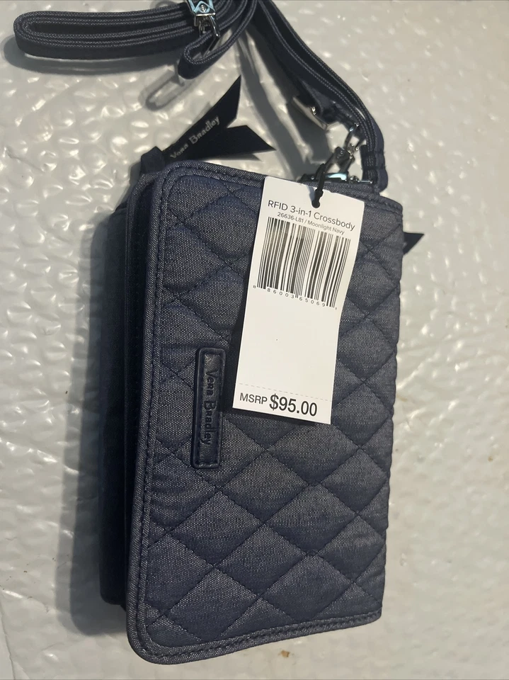 Vera Bradley RFID Denim Moonlight Navy 3 in 1 Crossbody Wallet