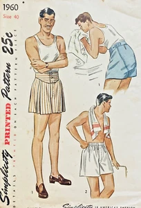 RARE 1940s SIMPLICITY 1960 SIZE 40 MENS BOXER SHORTS *VERIFIED COMPLETE - Picture 1 of 6