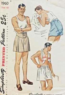 RARE 1940s SIMPLICITY 1960 SIZE 40 MENS BOXER SHORTS *VERIFIED COMPLETE - Image 1 of 4