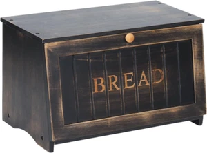 Large Wood Bread Box for Kitchen Counter Retro Design Single Black - Picture 1 of 12