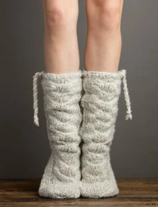 Lemon Knit Faux-Fur Lined Mukluk Slipper Socks Faux-Suede Sole Blue-Grey - Picture 1 of 2